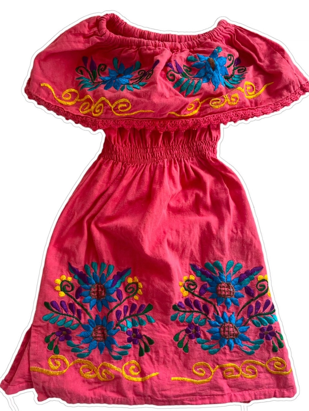 Girls Off-Shoulder Embroidered Pink Dress